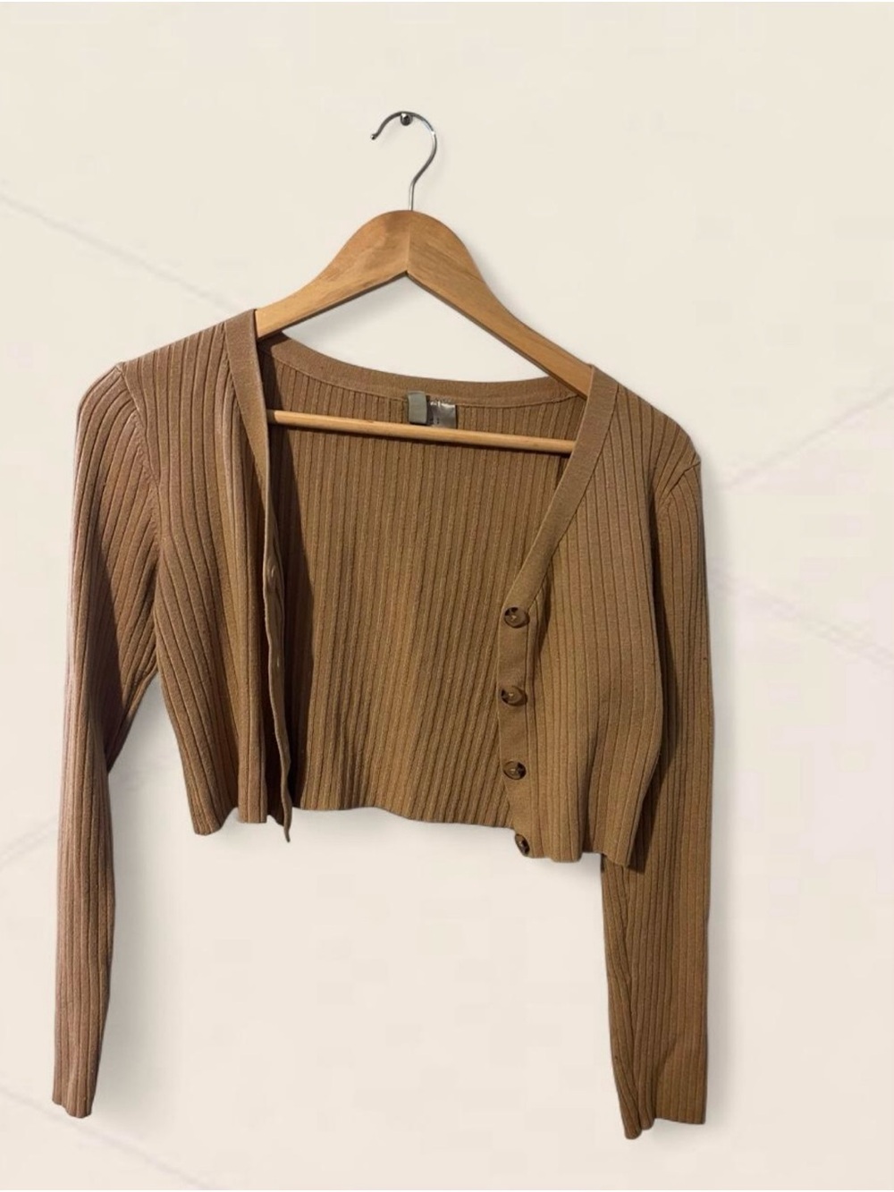 H&M Divided Camel Ribbed Cropped Cardigan - Size Small